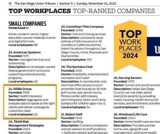 NSBA named a Top Workplace in San Diego